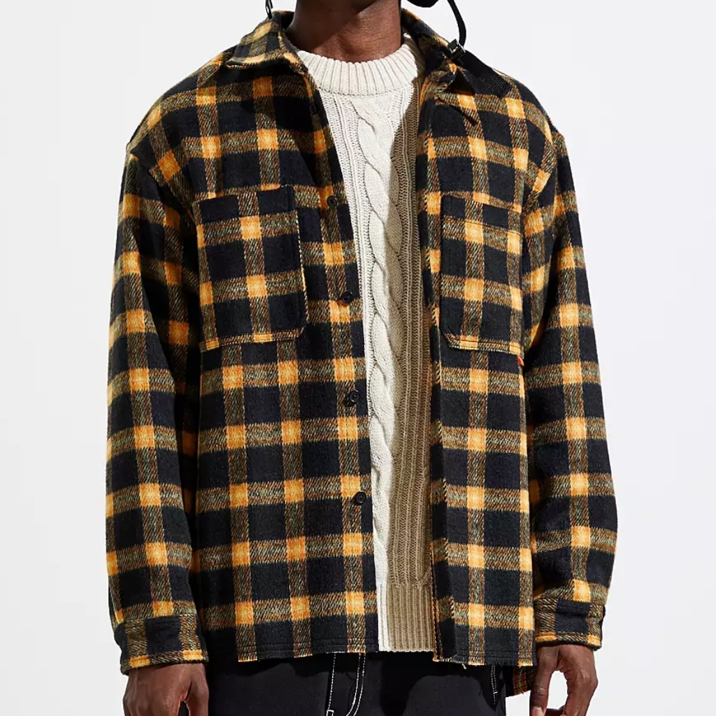 Urban Outfitters Uo Brushed Plaid Button-Down Overshirt Chore Shacket Size L